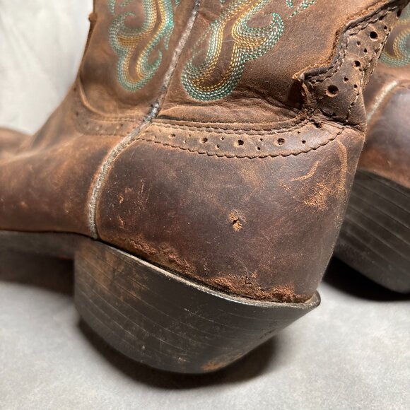 Justin Brown Leather Western Cowboy Boots Embroidered – Size 7B - Picture 8 of 11